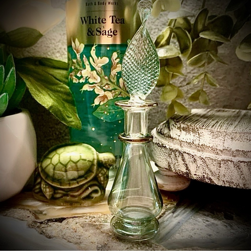 2199 Artisan Glass Mini Perfume Bottle with Green Accents
